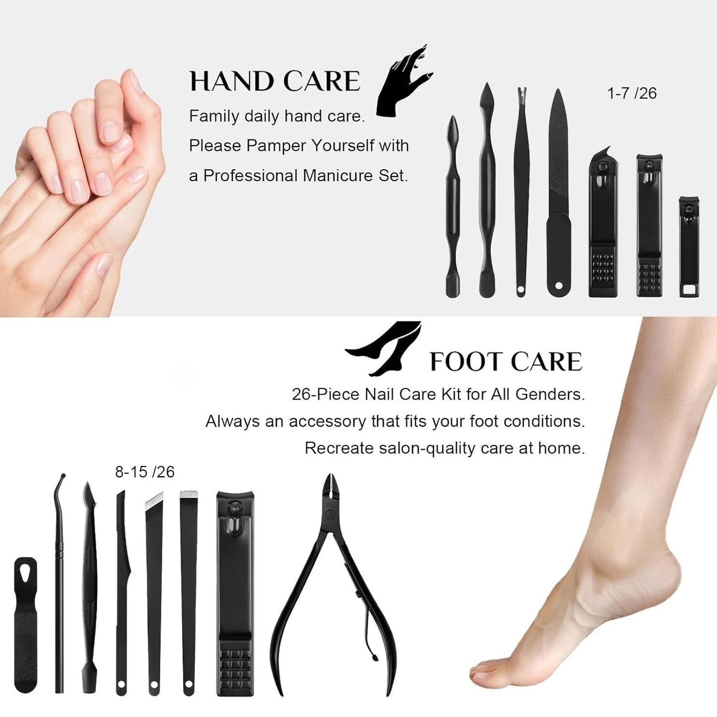 26-in-1 Professional Manicure & Pedicure Kit with Leather Case