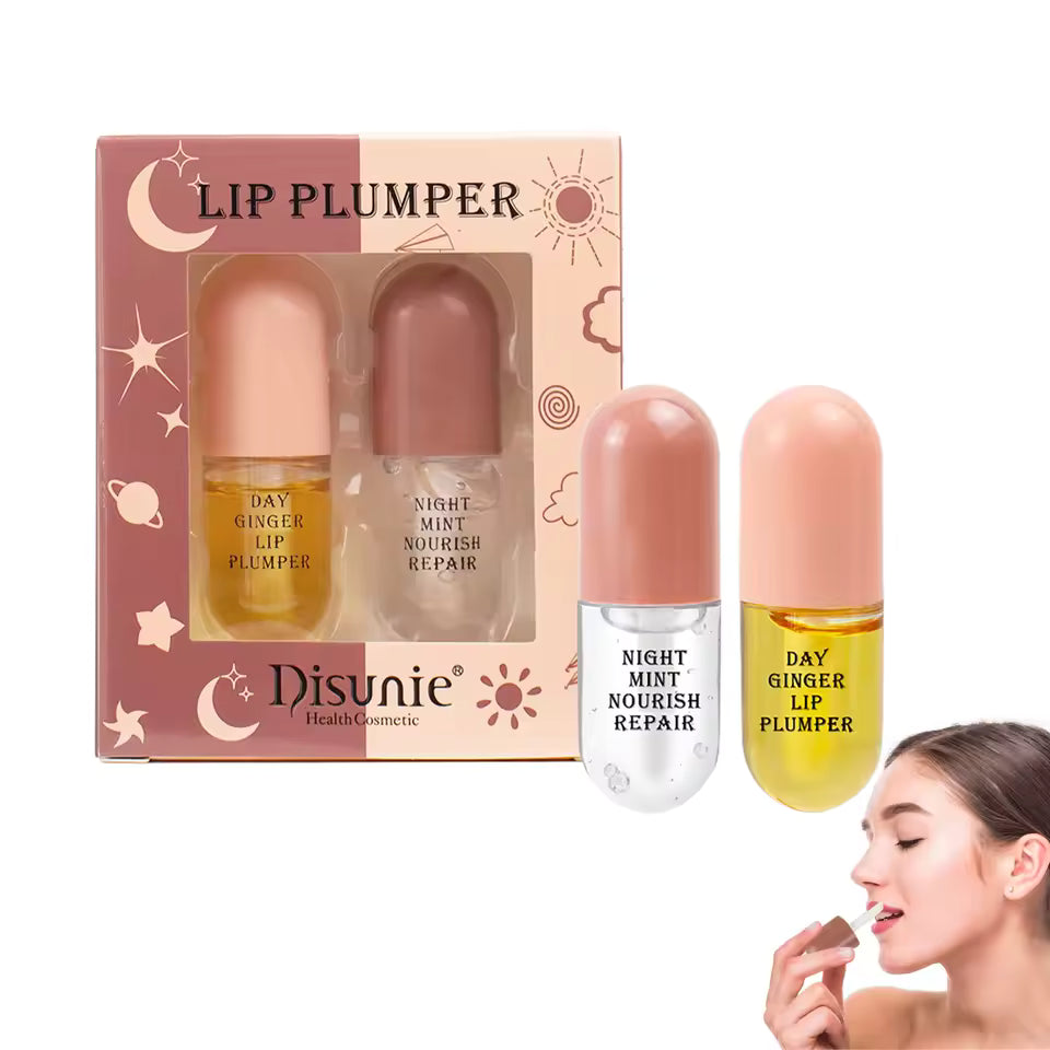 Natural Lip Plumper Duo — Day & Night Ginger & Vitamin E Lip Gloss Set (2-Pack)