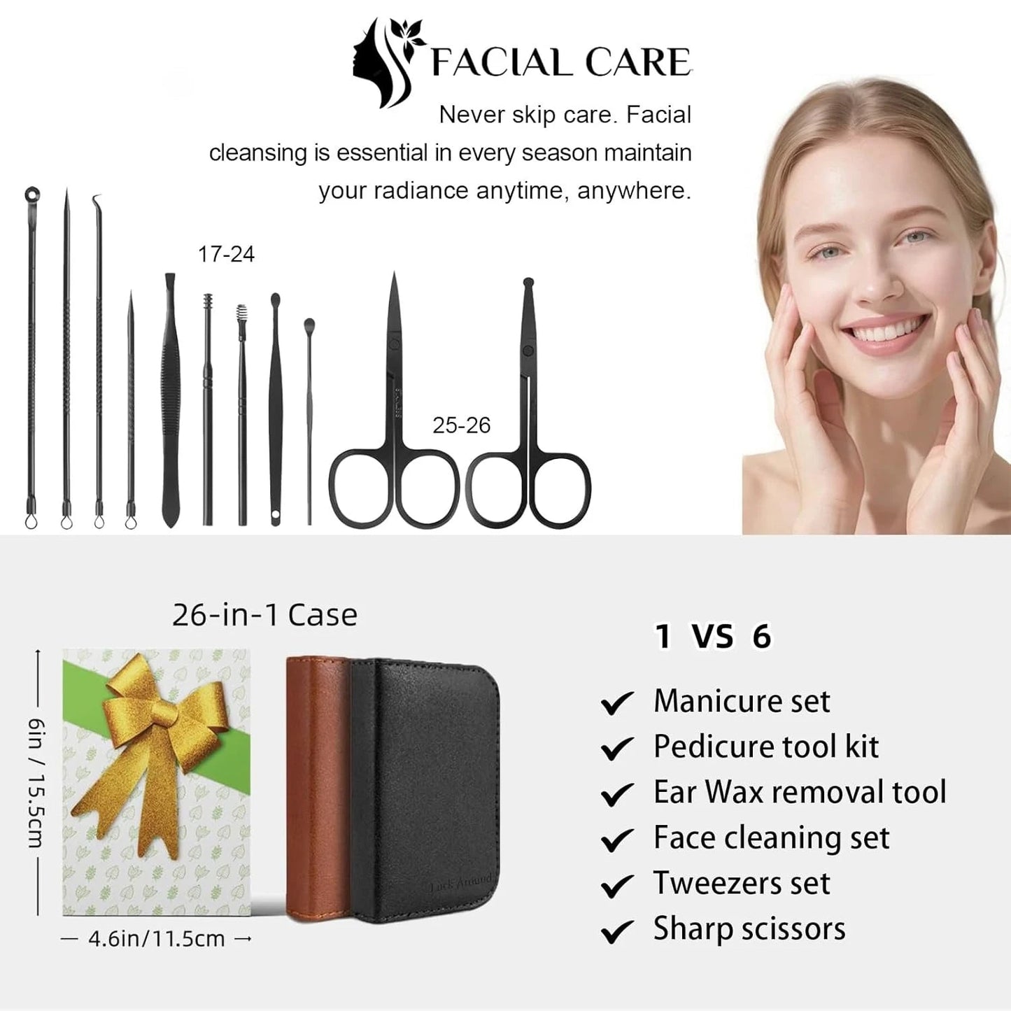 26-in-1 Professional Manicure & Pedicure Kit with Leather Case